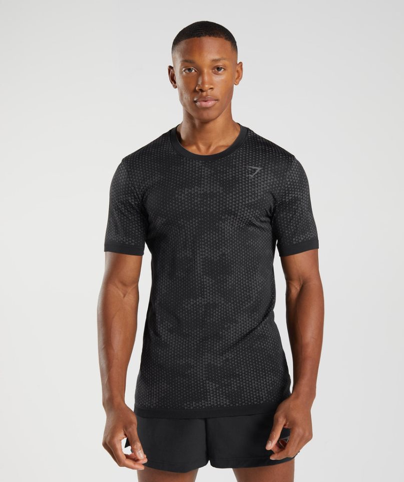 Koszulki Gymshark Sportowe Seamless Męskie Czarne | PL 794SYW